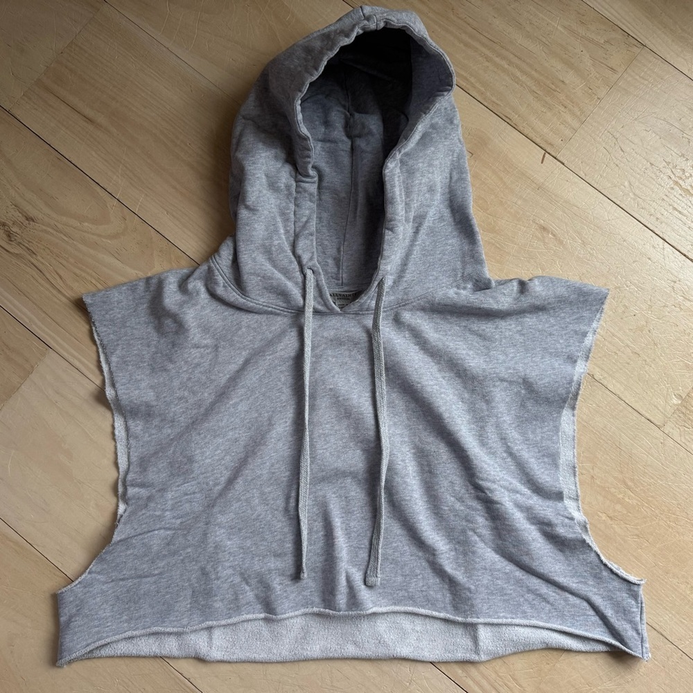 All Saints Sleeveless Crop Raw Edge Hoodie - Picture 1 of 2